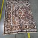 Area Rug 5x7 Washable Vintage - Soft Traditional Rugs for Living Room Large Non Slip Backing with Low Pile Farmhouse Oriental Retro Carpet for Bedroom Dining Room or Home Office - Dark Brown