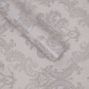 Lependor Damask Peel and Stick Wallpaper Easily Removable Printed Stick Wall Paper Decorative Self Adhesive Shelf Drawer Liner Roll - 17.71" X 393" - 48.45 sq. ft. (17.71" X 32.8 ft, Silver Damask)