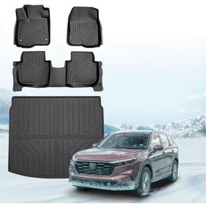 Floor Mats&Cargo Liner for 2023 2024 2025 Honda CR-V/CR-V Hybrid,All Weather Protection TPE CRV Cargo mats,4PCS 1st&2nd&3rd Row Full Set Floor Liners CRV 2024 Car Mats Accessories Black