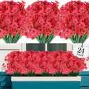 AGIRL 24 Bundles Artificial Flowers for Outdoor,No Fade Fake Plastic Flowers Faux Plants for Decoration Hanging Planters Indoor Outside Garden Porch Window Box Home Wedding Farmhouse (Red)