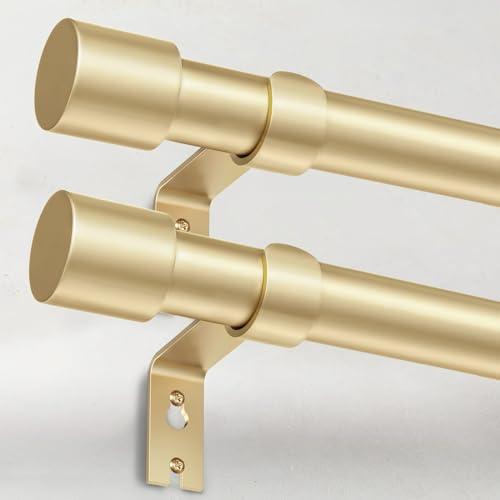 IFELS 2 Pack Heavy Duty Curtain Rods for Windows 28 to 48 Inch, 1 Inch Gold Curtain Rods Set of 2 Pack for Outdoor, Farmhouse, Bedroom, Adjustable Easy Install Drapery Rod (A2,Gold,30"-60"-2Pack)