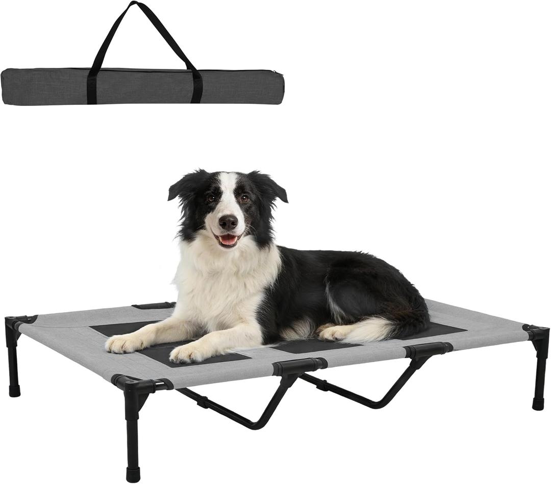 Large Dog Bed, Raised Pet Cot for Medium and Large Dogs, Cooling Breathable Mesh, Durable Sturdy Frame, Washable Cover, Portable and Easy to Assemble Indoor/Outdoor Pet Bed, Grey, L
