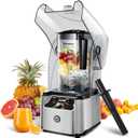 WantJoin Commercial Professional Blender With Shield Quiet Sound Enclosure 2200W Industries Strong and Quiet Professional-Grade Power, Self-Cleaning, Silver