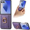 for Samsung Galaxy Z Flip 7 with Card Holder,Wallet Phone Case with Built-in Rotate Ring Stand PU Leather Protective Kickstand Case for Women Girls Samsung Galaxy Z Flip 7 Purple