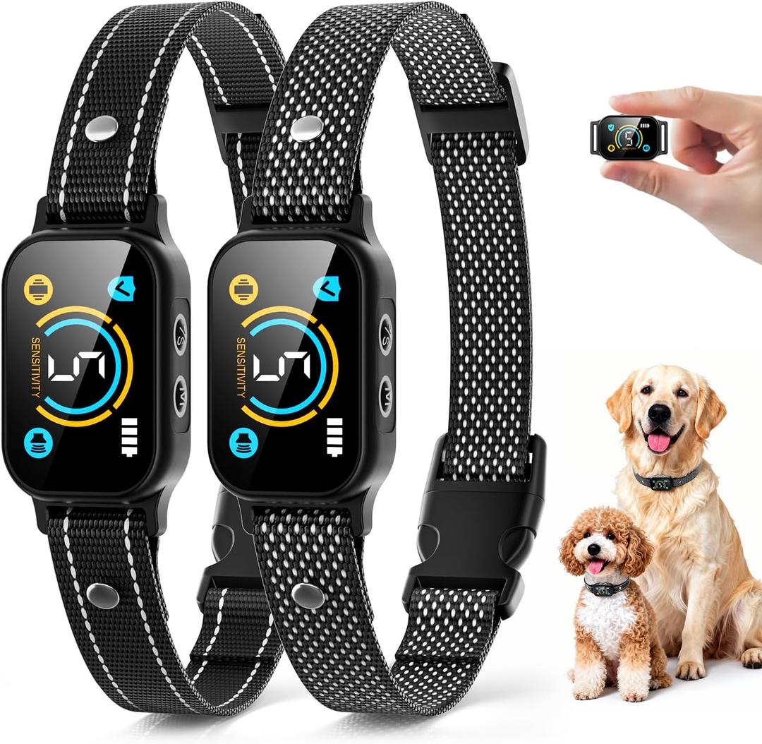 2 Pack Bark Collar, Smart Dog Bark Collar for Large Medium Small Dogs, Rechargeable Ultra-Light Training Collar with Beep Vibration, Anti Barking Device with 5-Level Sensitivity (Black)