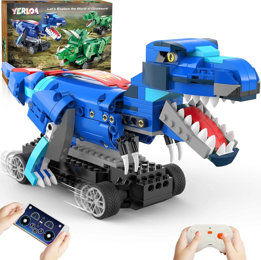 Yerloa Dinosaur Toys for Boys Age 8-12 5-7 6-7, Jurassic Building Kits for Kids 6 7 8 9 10 11 12 + Year Old, 343 Pcs Remote Control STEM Projects Building Blocks Sets Educational Birthday Easter Gifts (Blue)