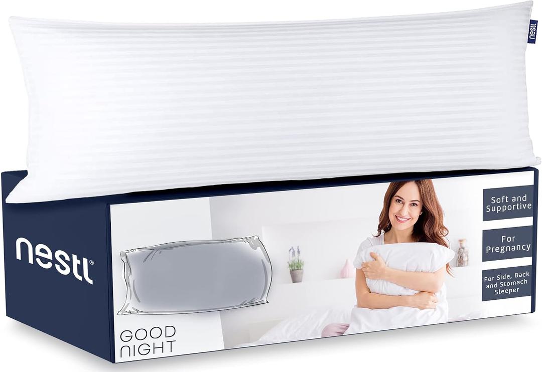 Nestl Body Pillow for Adults - Long Pillow for Bed -Down Alternative Pregnancy Pillow - 100% Cotton Pillow with Polyester Fiber Filling - Soft Pillow for Side Sleeper - 20 x 54 Inches, 1 Count