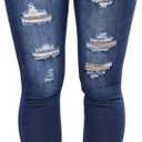 HUNGSON Women Low Waist Skinny Stretch Ripped Jeans Destroyed Denim Pants (14, Darkblue)