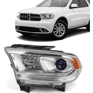 FIONE Halogen Headlight Assembly Compatible With Dodge Durango 2014-2020 Replacement Chrome Housing Headlights Without LED DRL Projector Left Driver Side LH