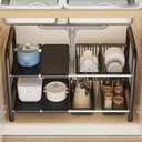 Under Sink Organizers, 2 Tier Stretchable Cabinet Shelf Organizer with 4 Removable Panels and 4 Under Shelf Basket for Under Bathroom Storage,Under Cabinet Shelves,kitchen Sink Storage Rack (black), Large