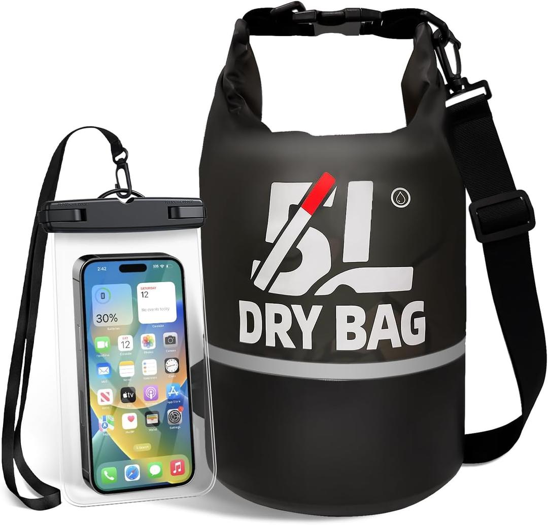 Waterproof Dry Bag for Women and Men,5L Roll Top Lightweight Storage Bag Reflective Backpack with Waterproof Phone Pouch Suitable for Travel Swimming Boating Kayaking Paddle Accessories