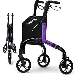 Premium 3 Wheel Rollator Walker for Seniors, FSA/ HSA Eligible Lightweight Foldable Elderly Three Wheeled Rollator with Storage Bag, Aluminum Mobility Aid Rolling Walker, (Purple)