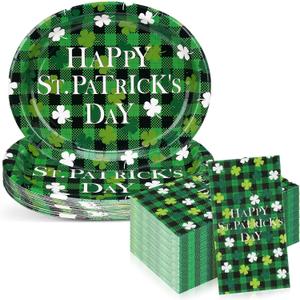 Yungyan 100 Pcs St. Patrick's Day Party Supplies 10" x 12" Paper Plates and Napkins for 50 Disposable Tableware Set for Theme Party Celebrations