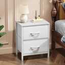 Sweetcrispy Nightstand with 2 Storage Drawers, 20" Height Small Bed Side Furniture End Table, Wooden Top Fabric Cabinet Kids Night Stand Mini Dresser for Bedroom, Closet, Entryway, Dorm, White
