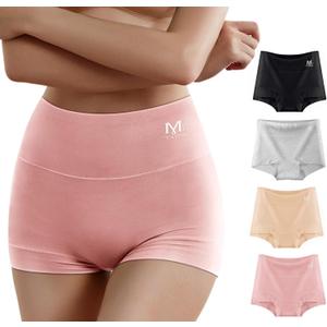 MEIYATING Boy Shorts Underwear for Women High Waisted Cotton Panties Stretch Briefs 4 Pack Plus Size (Small)
