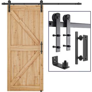 SMARTSTANDARD 6.8 FT Heavy Duty Sturdy Sliding Barn Door Hardware Kit, Black, (Whole Set Includes 1x Pull Handle Set & 1x Floor Guide) Fit 36"-40" Wide Door Panel (I Shape Hanger)