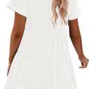 GRAPENT Denim Dress for Women Babydoll Tiered Short Sleeve Button Down Jean Shirt Dresses (White, L)