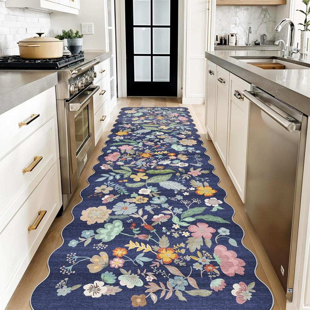 3x10 Long Hallway Runner Rug: Washable Wide 10ft Floral Low-Pile Carpet for Entryway Kitchen Non Slip Soft Living Room Bedroom Floor Mat Cute Area Rugs for Nursery Farmhouse Home Decor(3x10/Purple)