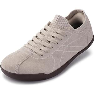 WHITIN Women's Slip On Barefoot Shoes | Suede Wide Toe Box + Zero Drop Walking Sneakers, 7 Wide