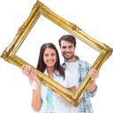 Large Photo Booth Props 32 x 24 Inch Gold Picture Selfie Frame Vintage Photo Frame Creative Friends Party Photo Props Corrugated Plastic Accessories for Wedding Bachelorette Birthday Supplies Decor