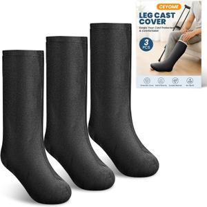 3 Pcs Leg Cast Cover for Men & Women, Below-The-Knee Cast Sock Sleeve, Breathable Plaster Stocking Protective Sleeve for Keeping Casts Clean and Protected During Daily Wear (Black)