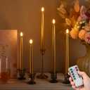 Rossesay 28 Pcs Flameless Taper Candles with Timer Remote 4 Sizes of 8.5", 9.6", 10.83", 12.8" LED Flickering Taper Candles Battery Operated for Valentine's Day Church Wedding Home Decor(Gold)
