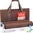 American Mahjong Tile Set with Brown Bag, 166 White Tiles with Accessories, 4 Mahjong Racks with Pushers, Mahjong Set for Beginners (Ma Jong, Mah-Jongg)