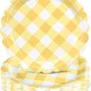 48 Pcs 7" Yellow Gingham Paper Plates Light Yellow & White Scalloped Checkered Party Plates, Pastel Plaid Dessert Table Supplies for BBQ Gathering Picnic Baby Shower Birthday Dinner Party Tableware