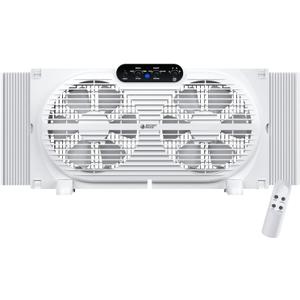 BEYOND BREEZE Twin Window Fan with Reversible Airflow and Intruder Alarm, 9-Inch Window Fan with Remote Control and 3 Speeds, Expandable Window Exchaust Fans for Home Bedroom