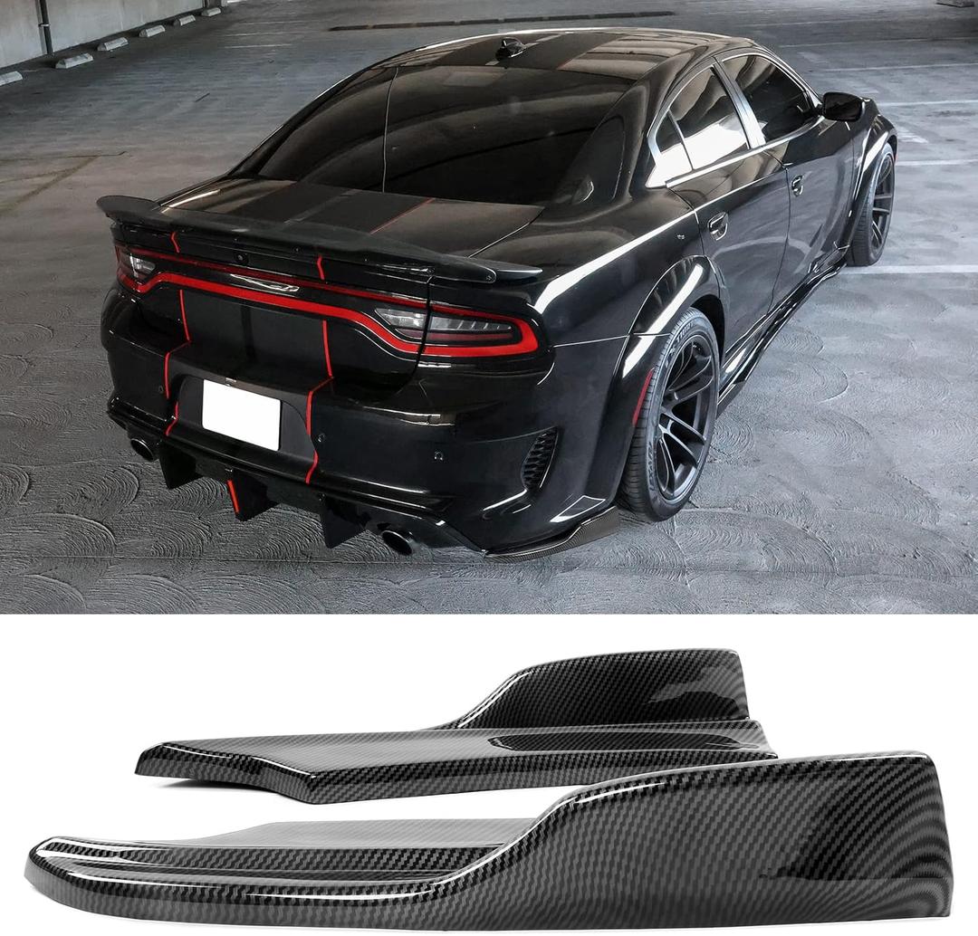 FREEMOTOR802 Rear Aprons Fits 2020-2023 Dodge Charger Scat Pack & SRT Hellcat Widebody, PP Rear Bumper Side Aprons Bumper Lip Diffuser Side Corner Spats, Carbon Fiber Print