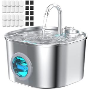 Cat Water Fountain Stainless Steel: Pet Fountains with 10 Filters + 10 Sponges 2.2L Cats Automatic Waterer Bowls for Drinking Small Dog Water Dispenser Indoor HOOISE Metal Kitty Watering Silent