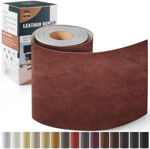 OAZ Leather Repair Kit for Furniture 4"x 63" Leather Tape Repair Patch Self Adhesive Sofa Vinyl Repair Patch Kit for Car Seat,Couch,Boat Seat,Chair - Classic Red Brown