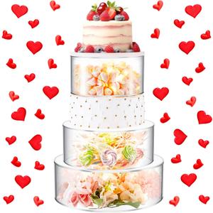Sintuff 3 Pcs Acrylic Cake Stand with LED Lights Clear Fillable Cake Riser Round 3 Tier Case Cylinder Box for Christmas Wedding Birthday Xmas Holiday Party Display (8 Inch, 10 Inch, 12 Inch)