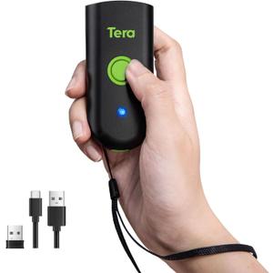 Tera Mini 1D Barcode Scanner: Pocket Waterproof Wireless Laser Scanner 3 in 1 Compatible with Bluetooth USB Wired Portable Bar Code Reader for Store Logistics Work with iOS Windows Android 1100L Green