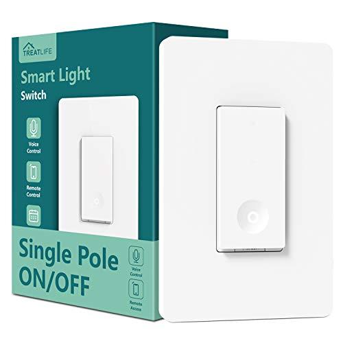 TREATLIFE Smart Light Switch, 2.4GHz WiFi Light Switch, Neutral Wire Required, Works with Alexa, Google Home and SmartThings, Single-Pole, Remote Control, FCC Listed, 1 Pack