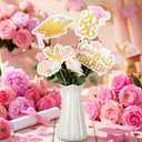 24 Pcs 2026 Pink Gold Floral Graduation Centerpieces Sticks Congrats Grad Decorations Class of 2026 Pink Gold Centerpiece Sticks Table Toppers for College High School Grad Party Photo Props Supplies