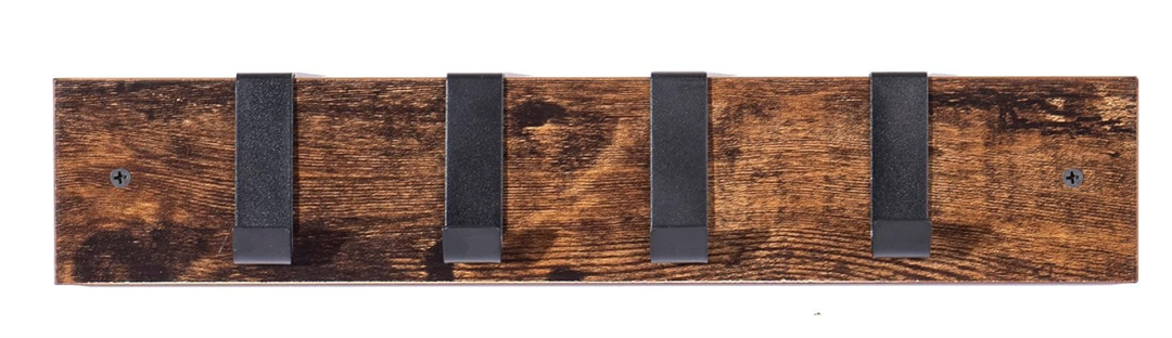 Mounted Coat with 6 Aluminum Hooks for Hanging Backpacks, Hats, Dog Leashes, Towels, Keys, Walnut Wood Wall Hooks for Entryway, Bathroom, Bedroom