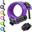 NDakter Bike Lock, 4/5.6 Feet Bicycle Cable, High Security 5 Digit Resettable Combination Coiling Bicycle Lock, Heavy Duty Anti Theft Cable with Mounting Bracket, 1/2 Inch Diameter (12mm) (Purple)