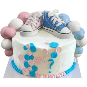 19PCS Blue or Pink Shoes Cake Toppers Boy or Girl Shoes Balls Cake Decorations with Cute Shoes Blue Pink White Balls for Baby Shower Party (Blue Pink)