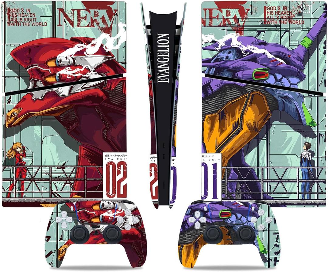 PS5 Slim Console Skin and Controller Skin Set | Evangelion Unit-01 Eva-01 02 | Matte Finish Vinyl Wrap Sticker Full Decal Skins | Compatible with Sony PlayStation 5 Slim Digital Edition