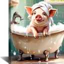 Funny Bathroom Pig Wall Art,Pink Pig Canvas Wall Art,Rustic Farmhouse Bathroom Wall Decor Framed Funny Animal Pictures Wall Decor for Kids Restroom Home Decor 12''x16''inch