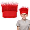 Hairy Headband Fun Wig Crazy Hair Day Accessories Funny Hats Halloween Costumes Outfit Party Favor (Red, Simple)