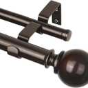 KAMANINA 1 Inch Curtain Rod 72 to 144 Inches(6-12 Feet), Telescoping Double Bronze Curtain Rod for Windows 66 to 120 Inches, Long Drapery Rods with Round Finials