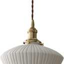 White Ceramic Pendant Light, White Ceramic with Brass Socket Chandelier, Dining Room Hanging Lamp, Bedroom Bedside Bar Hanging Light,Living Room Pendant Lamp