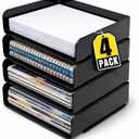 1InTheOffice Stackable Paper Tray Organizer, Plastic Letter Tray, Office Desk Tray, Black (4Pack)