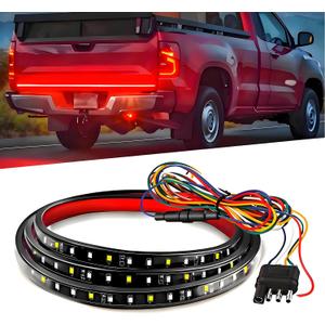 Qasim 48/49inch LED Truck Tailgate Light Strip 5 Function Red/White for Tail Running Brake Light Turn Signal Emergency Warning Reverse Light for Pickup SUV Trailer Cargo
