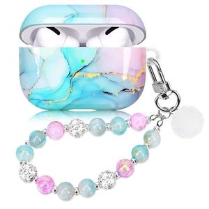 Case for Airpods Pro 3 Protective Cute Shell Cover Compatible with AirPods Pro 3rd Generation (2025) Cases with Bracelet Keychain for Women Pink Blue Marble