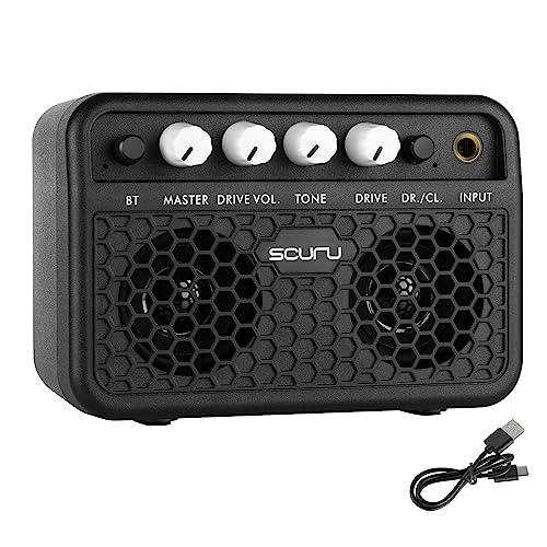 Caline Guitar Mini Amp, 5W Rechargeable Bluetooth Guitar Amplifier Combo for Desktop Practice, Dual Channel, with Headphone Jack, Black