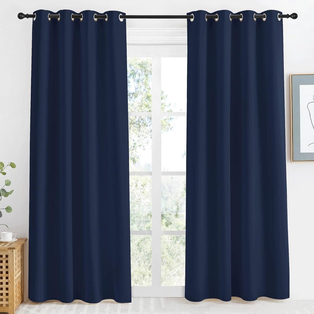 NICETOWN Blackout Curtain Panel, Navy Blue, 55 inches Wide by 86 inches Long, 1 PC, Light Blocking Room Darkening Drape/Drapery for Nursery Room, Ring Top