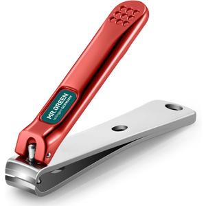 MR.GREEN Nail Clippers Curved Blades Fingernail Cutter Nippers Manicure Scissors Stainless Steel Pedicure Tools with Nail Flies (Medium-Red)